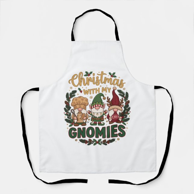 Christmas Gnomies String Lights Candy Cane Apron (Front)