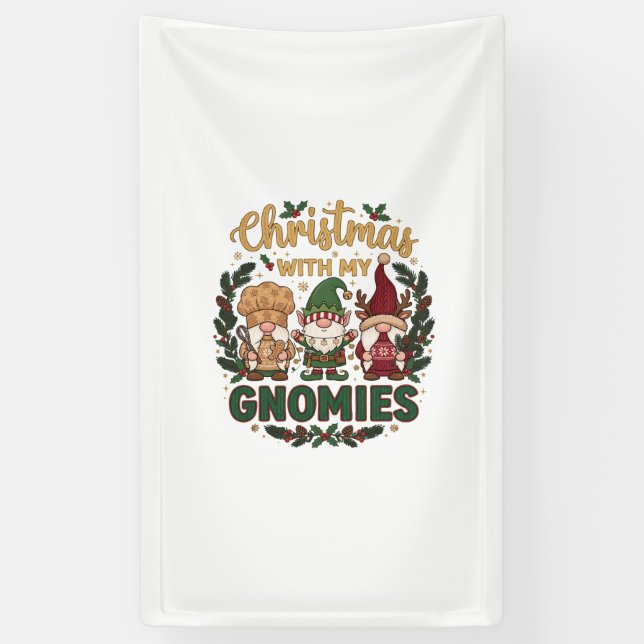 Christmas Gnomies String Lights Candy Cane Banner (Vertical)