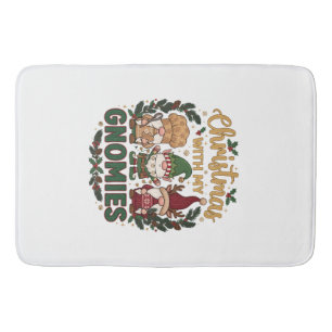 Christmas Gnomies String Lights Candy Cane Bath Mat