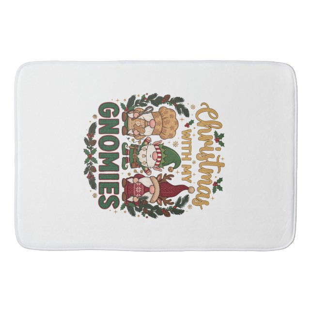 Christmas Gnomies String Lights Candy Cane Bath Mat (Front)