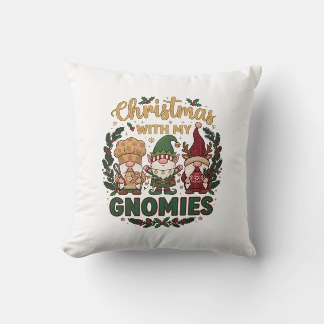 Christmas Gnomies String Lights Candy Cane Cushion (Front)