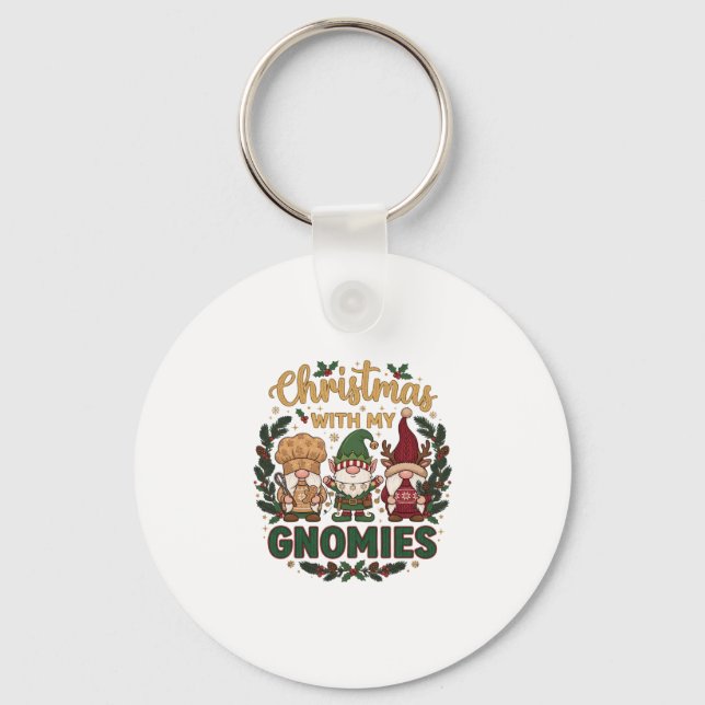 Christmas Gnomies String Lights Candy Cane Key Ring (Front)