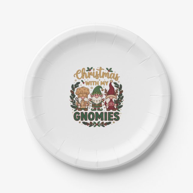 Christmas Gnomies String Lights Candy Cane Paper Plate (Front)
