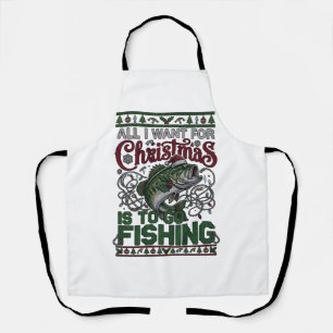 Christmas Go Fishing Fish Santa Hat Lights Apron