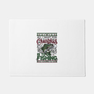 Christmas Go Fishing Fish Santa Hat Lights Doormat