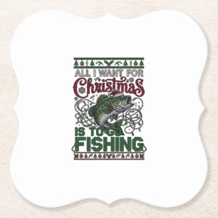 Christmas Go Fishing Fish Santa Hat Lights Paper Coaster