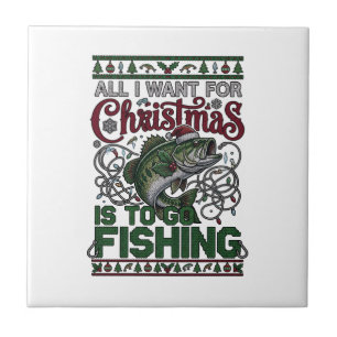 Christmas Go Fishing Fish Santa Hat Lights Tile