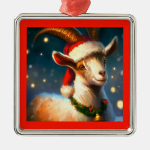 Christmas Goat 2 Metal Tree Decoration
