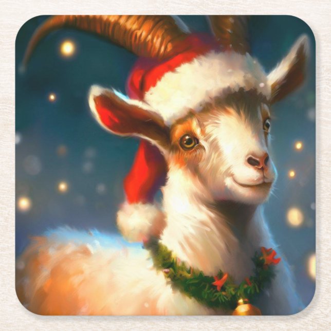 Christmas Goat 2 Square Paper Coaster (Front)