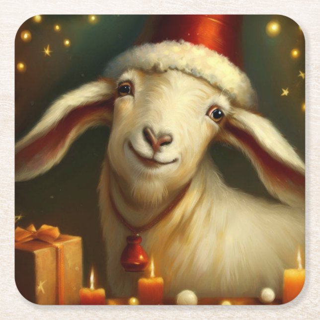 Christmas Goat 3 Square Paper Coaster (Front)