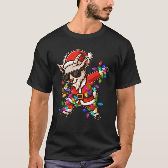 Christmas Goat Dabbing Lights Santa Xmas for Men W T-Shirt (Front)