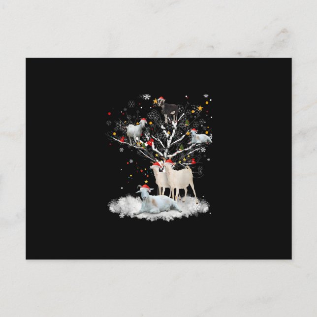 Christmas Goat On Tree Funny Santa Goat Lover Gift Announcement Postcard (Front)