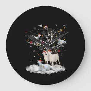Christmas Goat On Tree Funny Santa Goat Lover Gift Large Clock