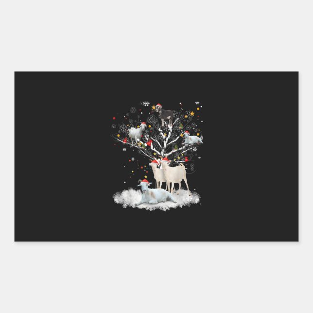 Christmas Goat On Tree Funny Santa Goat Lover Gift Rectangular Sticker (Front)