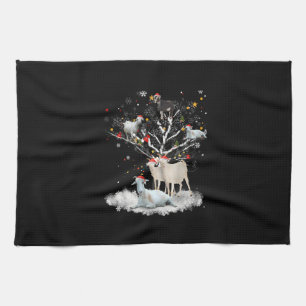 Christmas Goat On Tree Funny Santa Goat Lover Gift Tea Towel
