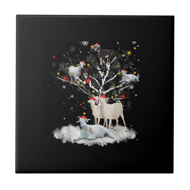 Christmas Goat On Tree Funny Santa Goat Lover Gift Tile (Front)