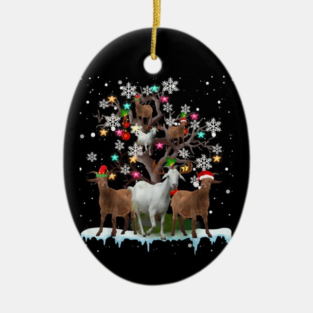 Christmas Goat On Tree Santa Goat Lover Ceramic Tree Decoration (Front)