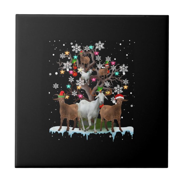 Christmas Goat On Tree Santa Goat Lover Tile (Front)