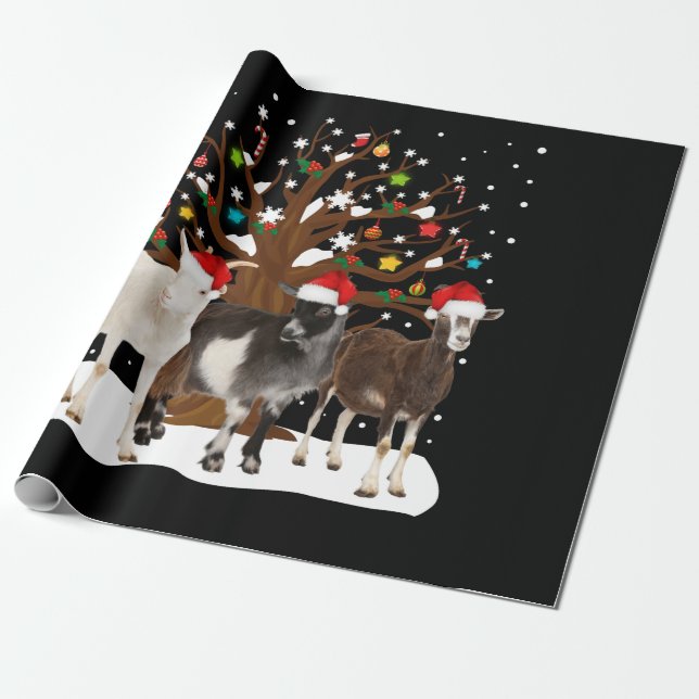 Christmas Goat On Tree Santa Goat Lover Wrapping Paper (Unrolled)