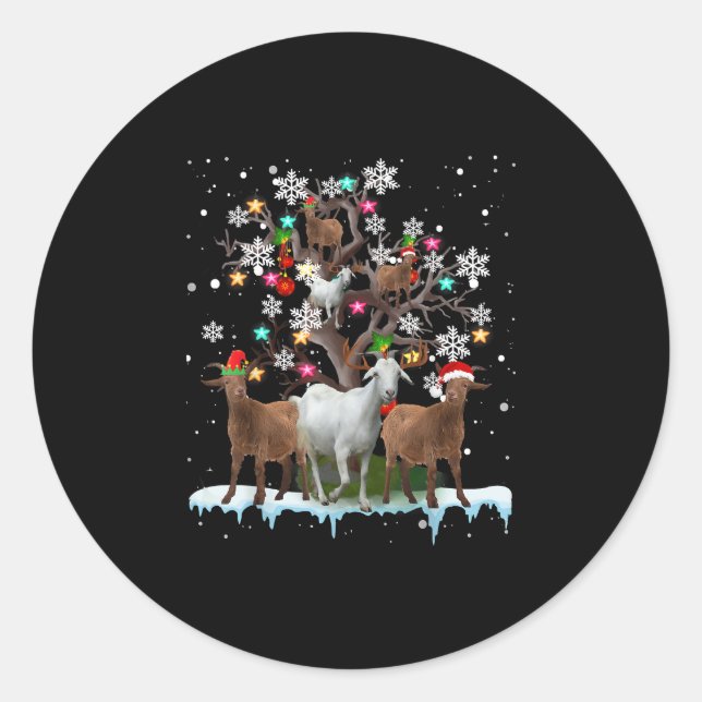 Christmas Goat On Tree Santa Goat Lover's Classic Round Sticker (Front)