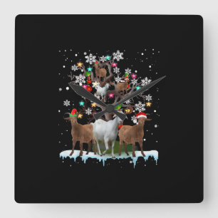 Christmas Goat On Tree Santa Goat Lover's Square Wall Clock