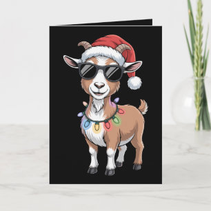 Christmas Goat Santa Hat Sunglasses Lights Farm Card