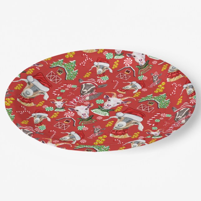 Christmas GOATS Candy and Jingle Bells GetYerGoat™ Paper Plate (Angled)