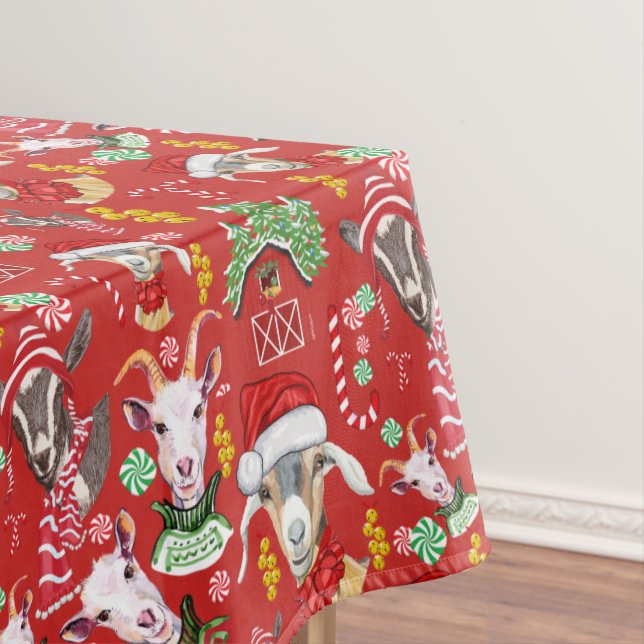 Christmas GOATS Candy and Jingle Bells GetYerGoat™ Tablecloth (In Situ)