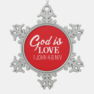 Christmas God is Love Bible Verse Red Ornament