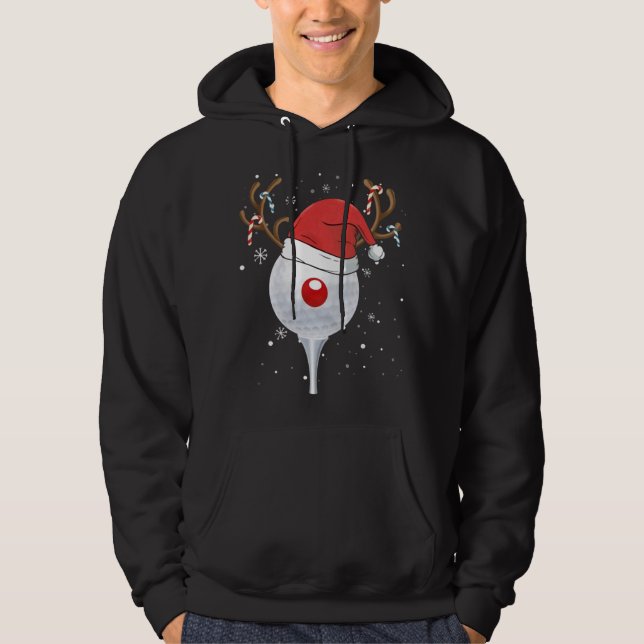 Christmas Goft Reindeer Funny Santa Hat Golf Lover Hoodie (Front)
