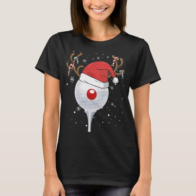 Christmas Goft Reindeer Funny Santa Hat Golf Lover T-Shirt (Front)