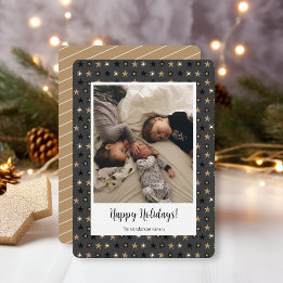 Christmas Gold and Black Family Photo  Holiday Card