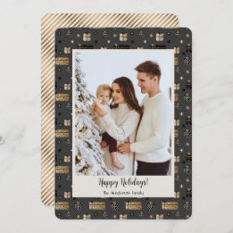 Christmas Gold and Black Family Photo  Holiday Card