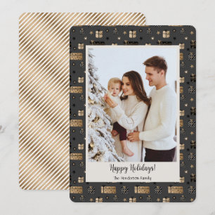 Christmas Gold and Black Family Photo  Holiday Card