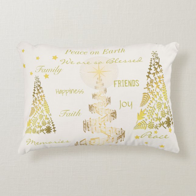 Christmas Gold and Cream Accent Pillow (Front)