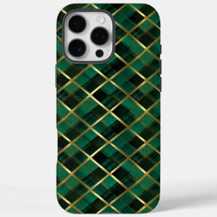 Christmas Gold And Green Plaid Pattern iPhone 16 Pro Max Case