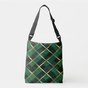 Christmas Gold And Green Plaid Pattern Crossbody Bag