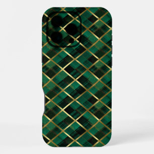 Christmas Gold And Green Plaid Pattern iPhone 16 Pro Max Case