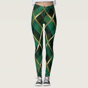 Christmas Gold And Green Plaid Pattern  Leggings