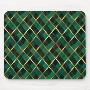 Christmas Gold And Green Plaid Pattern Mouse Mat