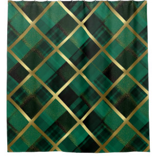 Christmas Gold And Green Plaid Pattern  Shower Curtain