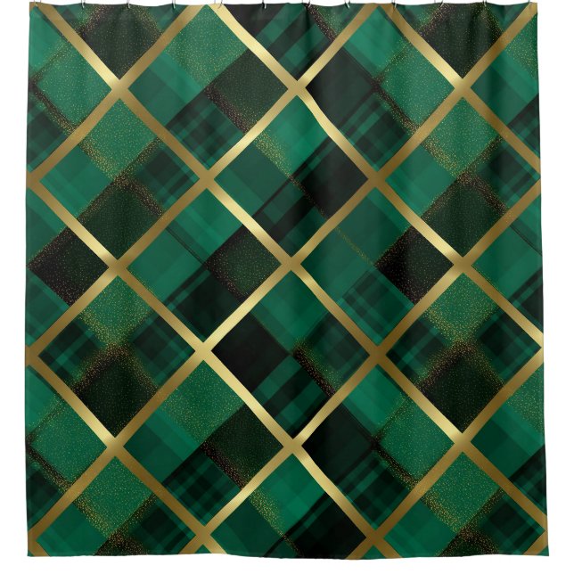 Christmas Gold And Green Plaid Pattern  Shower Curtain (Front)