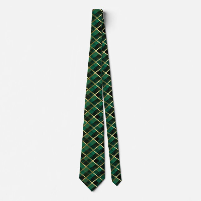 Christmas Gold And Green Plaid Pattern  Tie (Front)