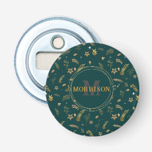 Christmas Gold Arch elegant modern monogram green Bottle Opener