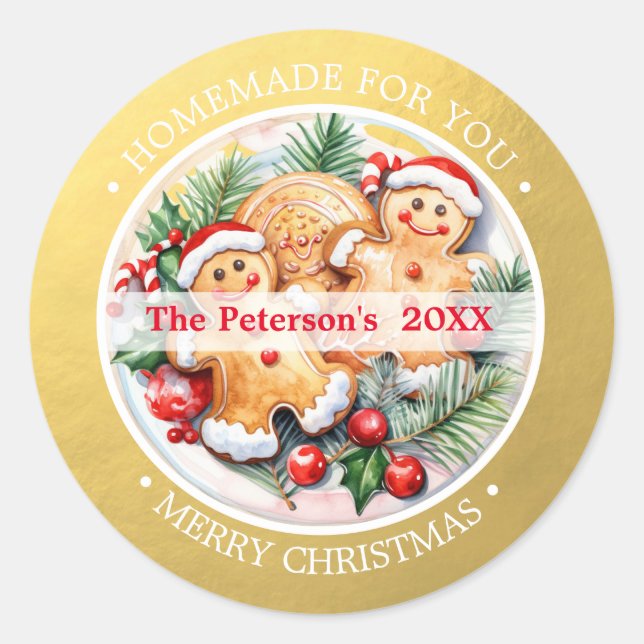 CHRISTMAS Gold Baked Goods Cookies Ginger Homemade Classic Round Sticker (Front)
