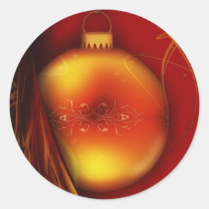 Christmas Gold Bauble Red Background Sticker