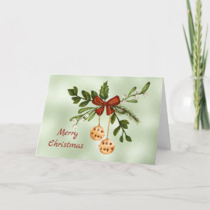 Christmas Gold Baubles Green Watercolor Holiday Card