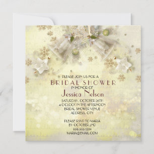 Christmas Gold Bell Bridal Shower Invitation