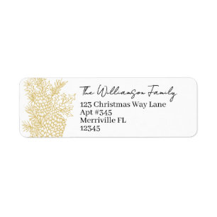 Christmas Gold Black Botanical Return Address
