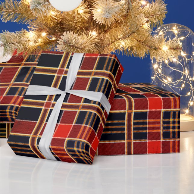Christmas Gold/Black/Red Plaid  | Wrapping Paper (Holidays)